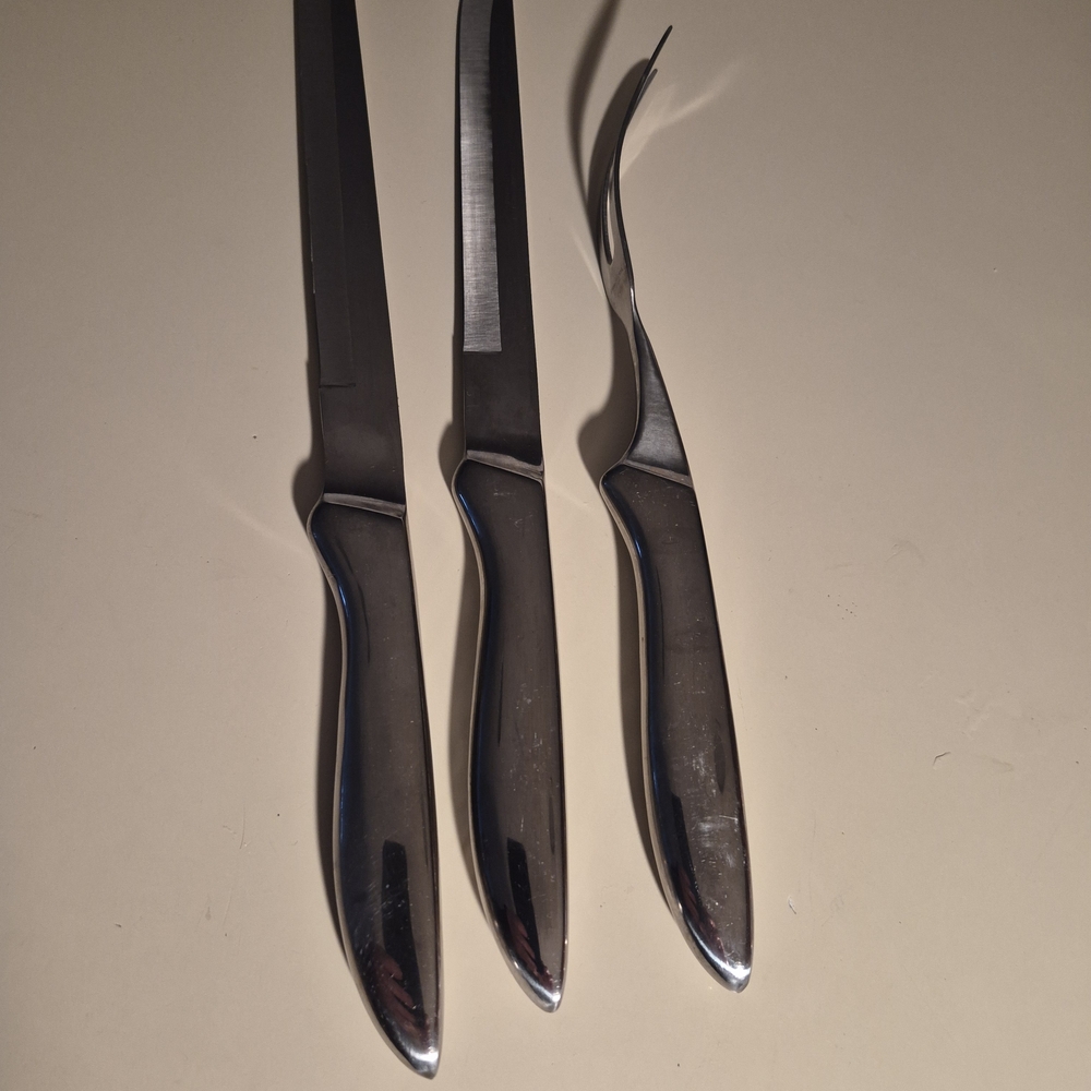 Vintage 3 PC Stainless Steel Kitchen Carving Knife Set - Hollow Handles Japan